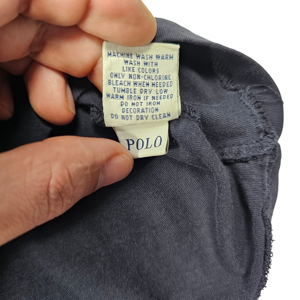 Polo Ralph Lauren T-Shirt Mens M Navy Blue V-Neck Minimalist Cotton Pony Logo - Picture 4 of 8